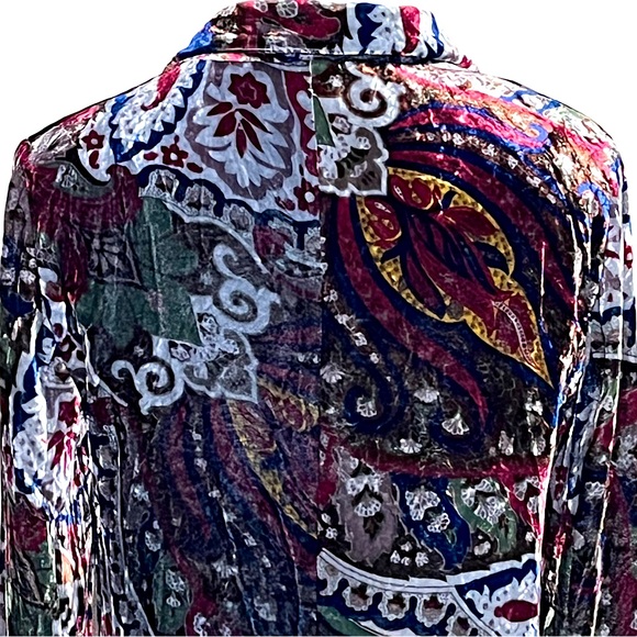 ZARA Women’s Silk Velvet Paisley Floral Print Blazer Size M Boho Artsy Grunge - Picture 2 of 13